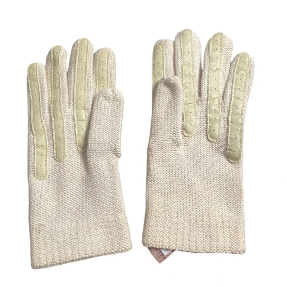 Notice Ladies Cream Knit Gloves One Size Cotton Blend Palm Detail‎ Vintage